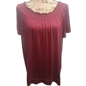 Lane‎ Bryant Plus Size Top Blouse Burgundy Off Shoulder Short Sleeve 18/20